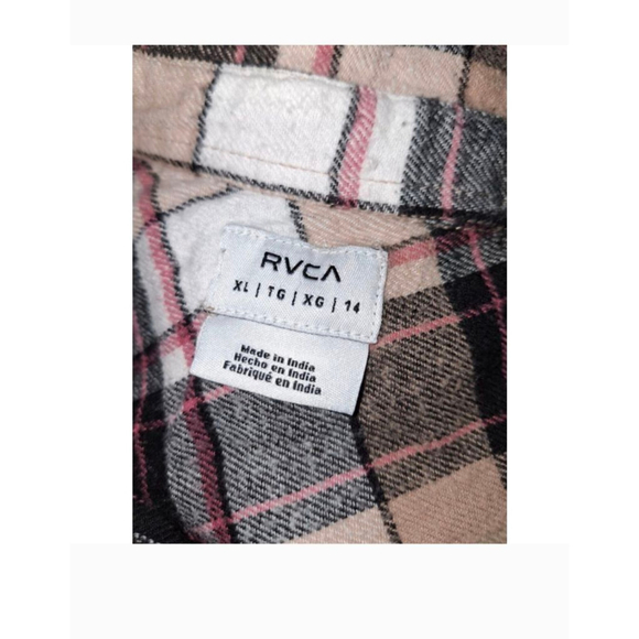 RVCA Plaid Button Down Shirt Plus Size 14 Beige Black flannel - Picture 3 of 4